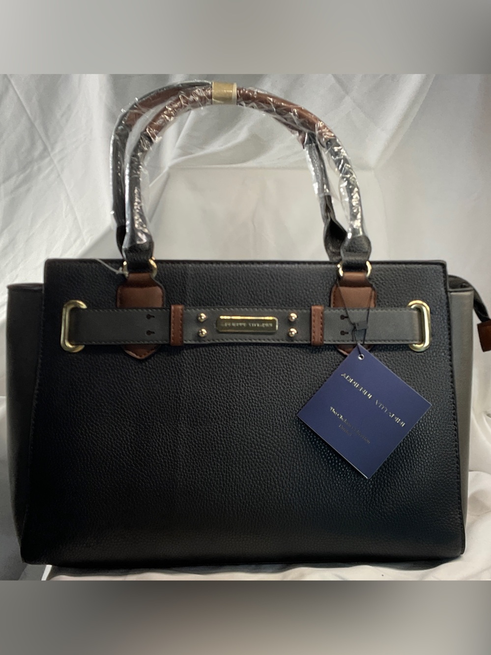 Adrienne Vittadini Black and Brown Two-Tone Structured Satchel